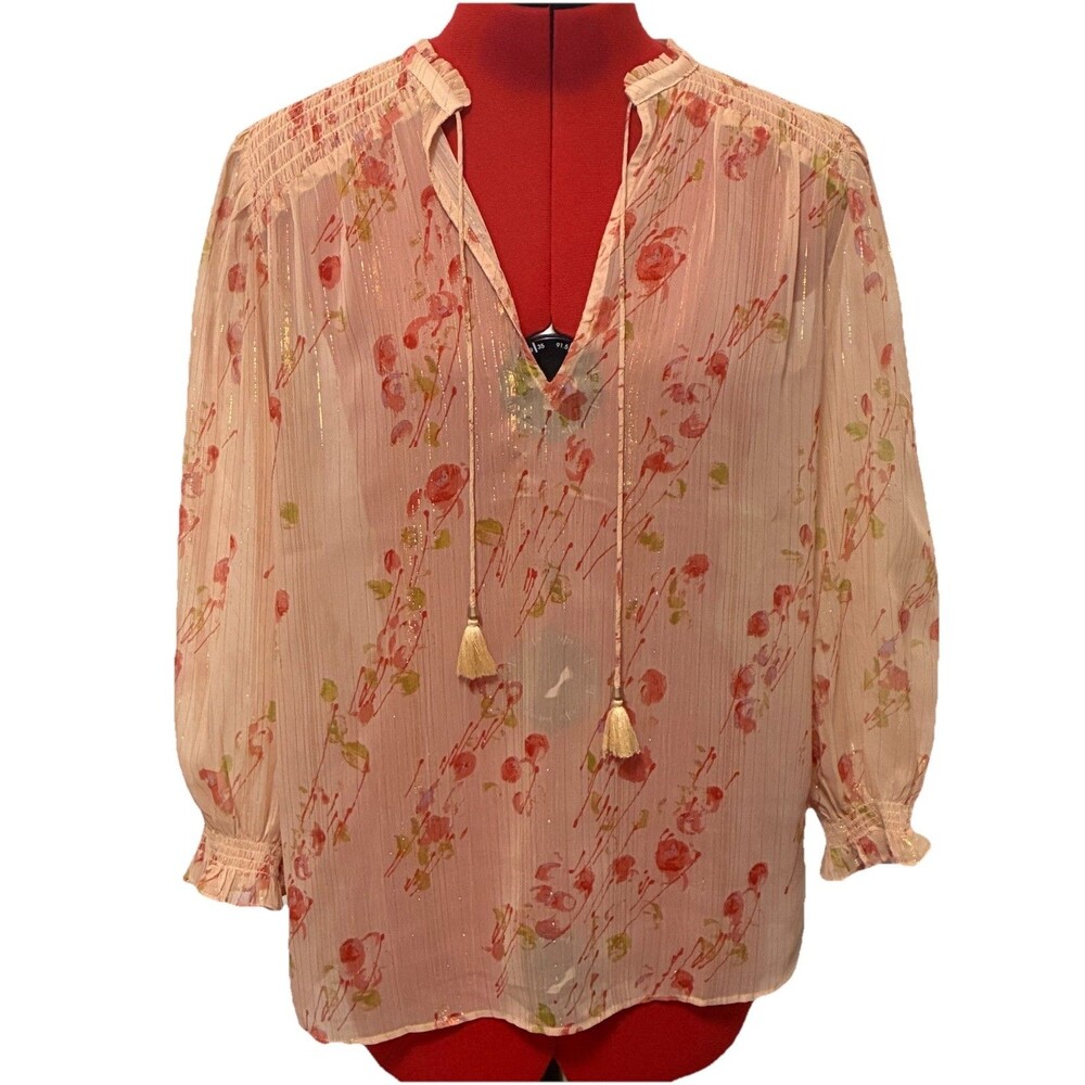 Paige Peach Shimmer Floral Top Size Large